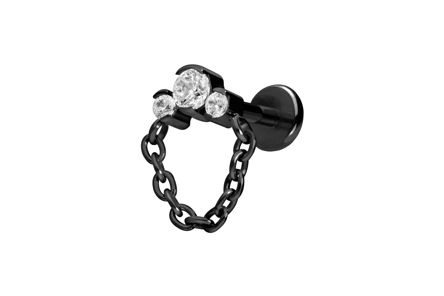 Titan Labret Piercing mit Push Fit 3 EINGEFASSTE KRISTALLE + KETTE